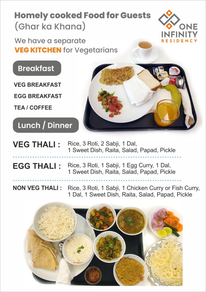 One Infinity Residency, Food Menu, Breakfast, Lunch, Dinner